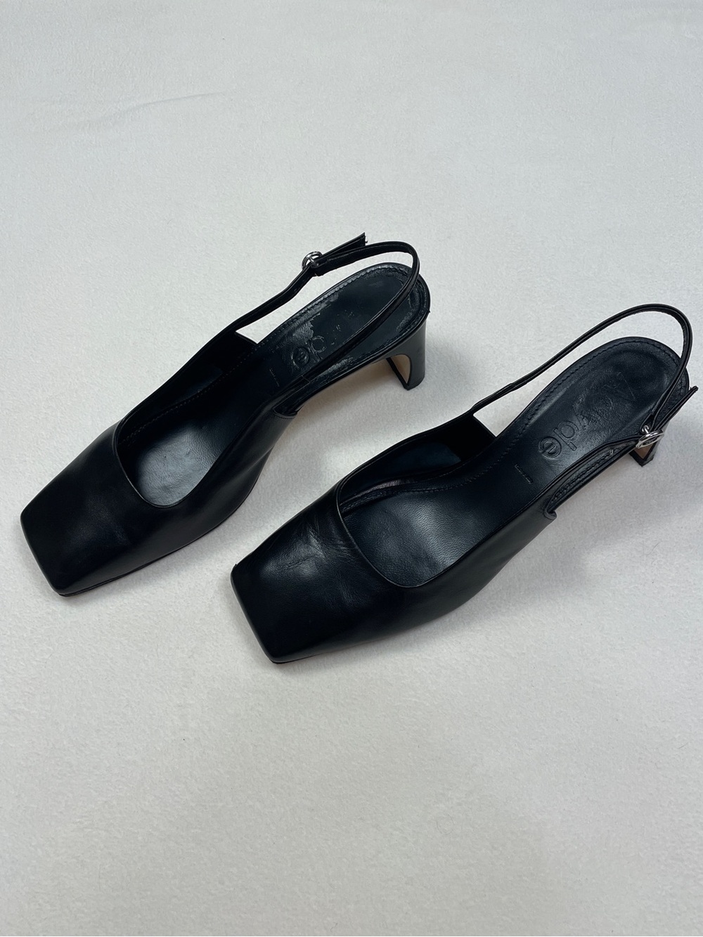 Aeyde Liza Black Napa Leather Square Toe Slingback Heels 39 Made in Italy - Picture 3 of 5
